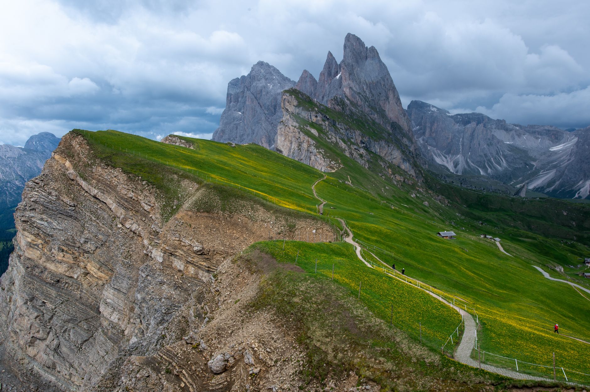 Majestic alpine peaks rising above pine forest