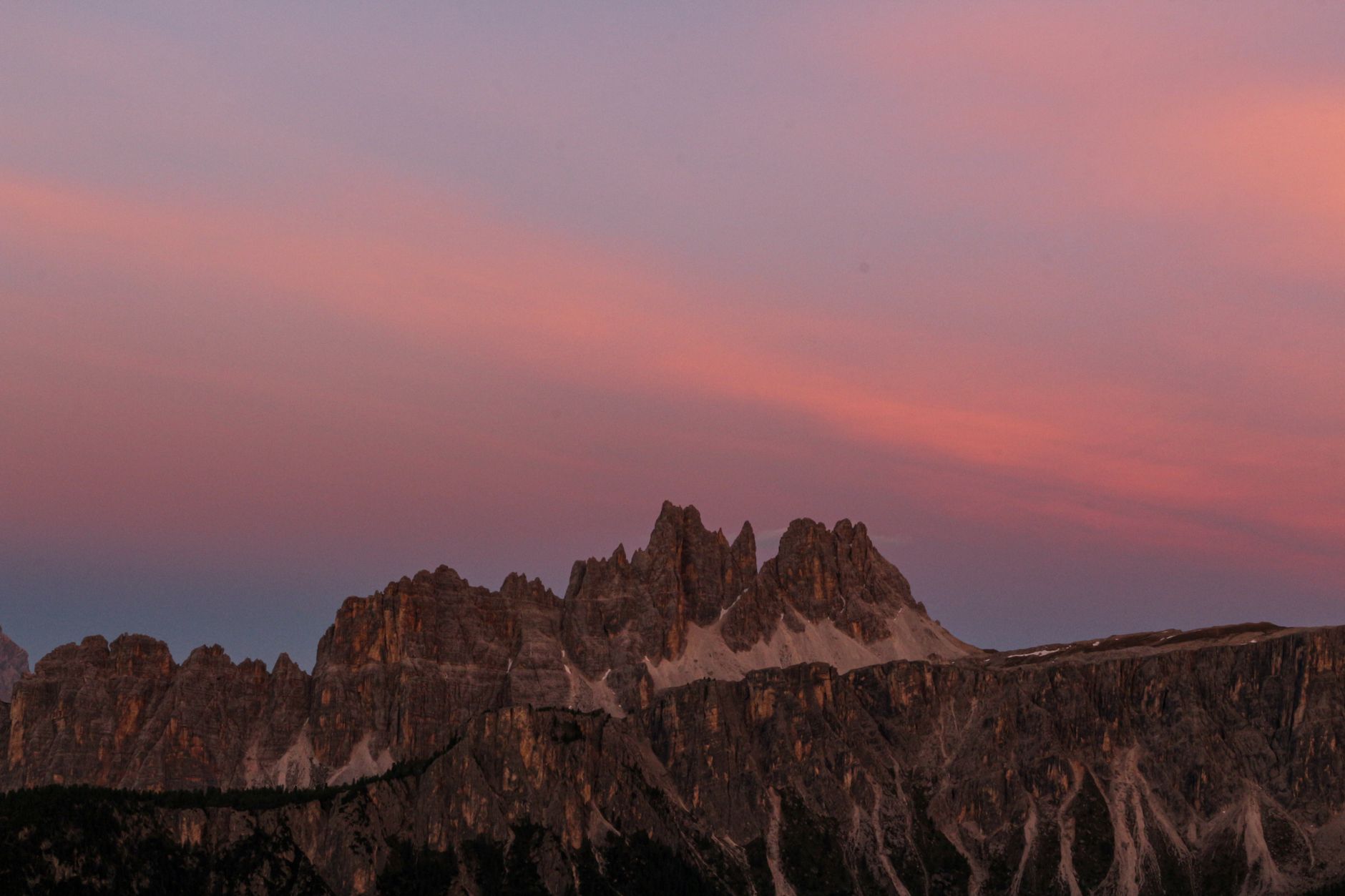 Dramatic alpine peaks in Dolomites Italy
